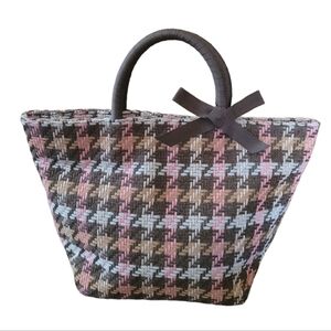 Boden Pink Brown Wool Blend‎ Houndstooth Satchel Bag